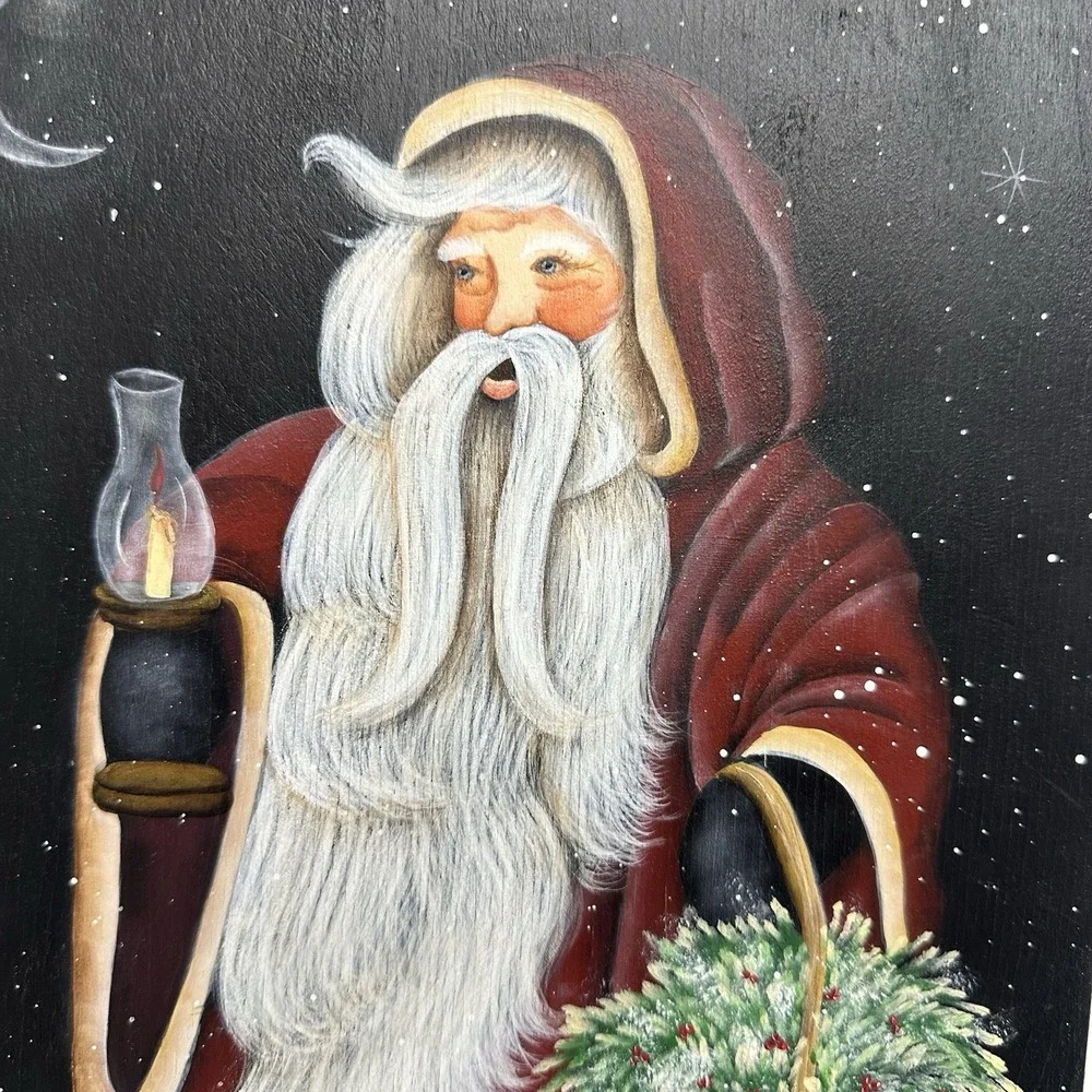 Santa‎ Claus Folk Art painting On Wood Christmas Wall Decor 